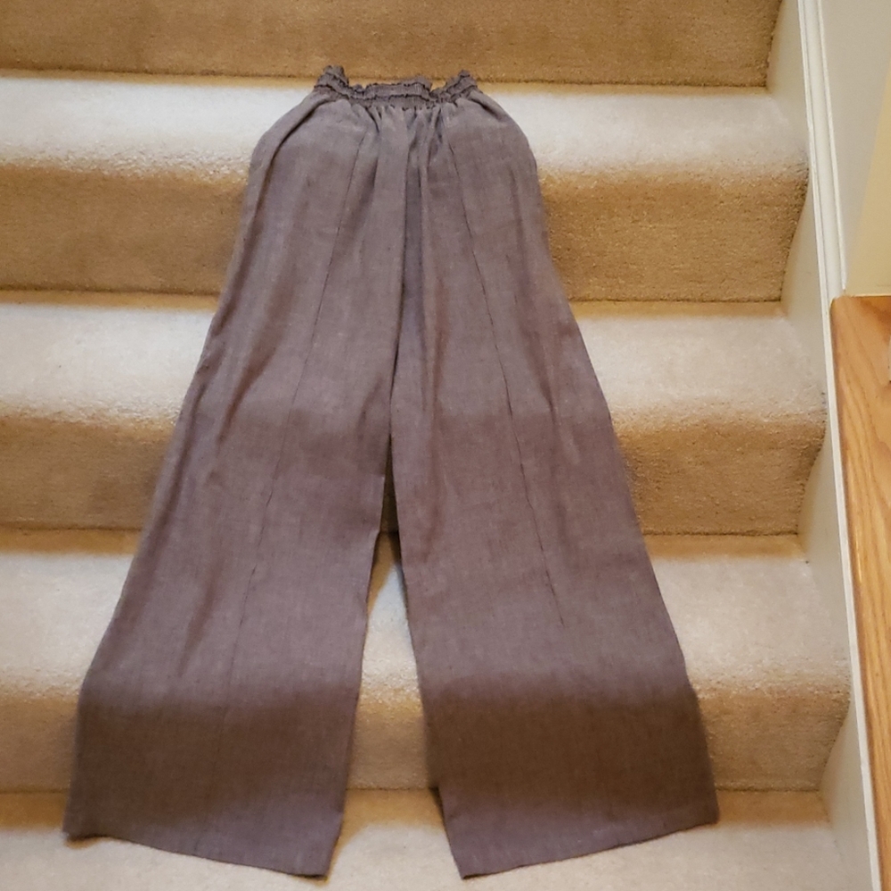 High waisted brown linen wide legged pants